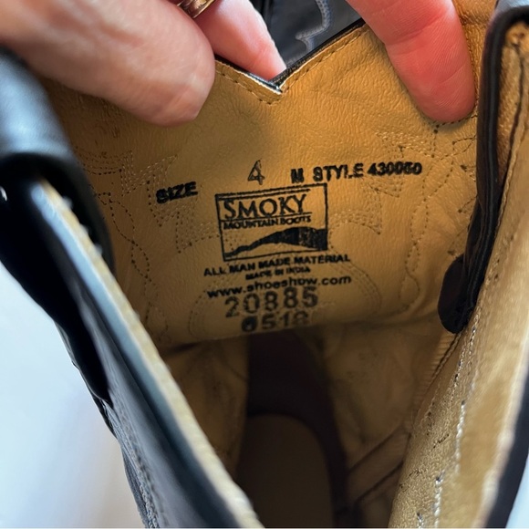 SMOKEY MOUNTAIN Black Blue Western Cowboy Boots Decorative Stitching Size 4 - Picture 4 of 7